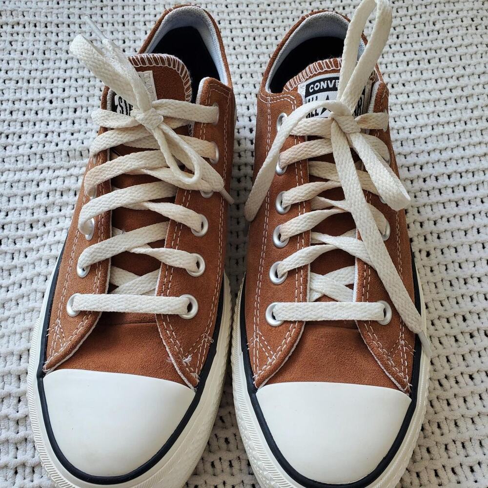 Brown suede lace up platform coverse sneakers - Picture 7 of 8